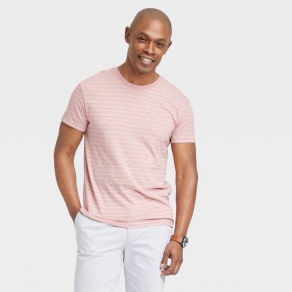 Men's Short Sleeve Crewneck T-Shirt Goodfellow & Co™ Pink/Striped - Picture 1 of 1